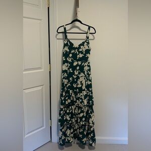 Abercrombie & Fitch Tiered Green and White Drama Ruffle Maxi Dress